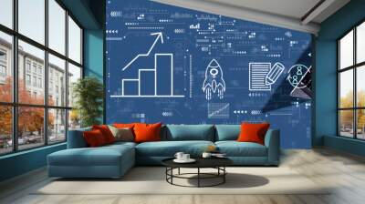 Business growth analysis with woman using a laptop computer Wall mural