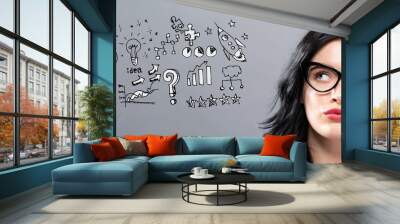 Business strategy ideas with young businesswoman in a thoughtful face Wall mural