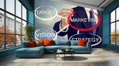 Businessman circling a marketing bubble Wall mural