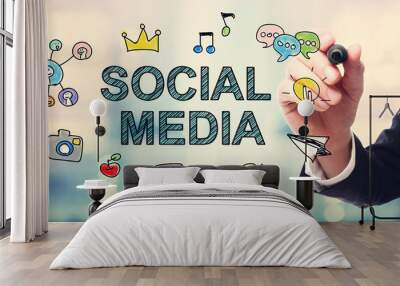 Businessman drawing Social Media concept Wall mural