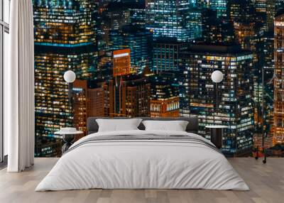 Chicago cityscape skyscrapers at night aerial view Wall mural