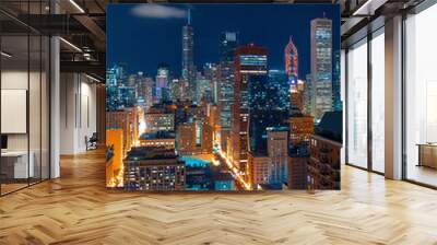 Chicago skyline skyscrapers at night from above Wall mural