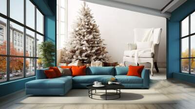 Christmas tree in a cozy room with gift boxes Wall mural