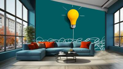 Clarifying complex ideas theme with light bulb - Flat lay Wall mural