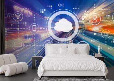 Cloud computing with abstract high speed technology POV motion blur Wall mural