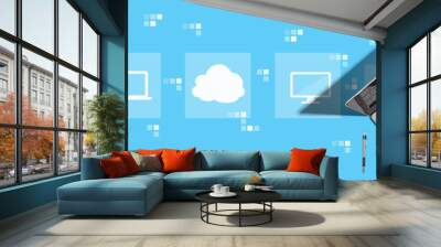 Cloud computing with two people working together Wall mural