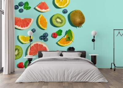 Collection of mixed fruits overhead view flat lay Wall mural