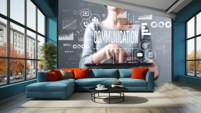 Communication with business woman using a tablet computer Wall mural