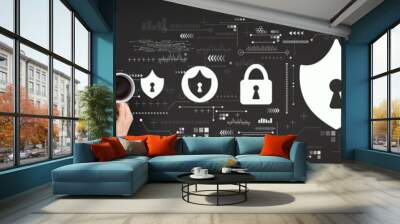 Cyber security theme with person using a laptop computer Wall mural