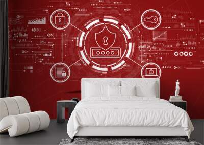 Cyber security theme with person working with a laptop Wall mural