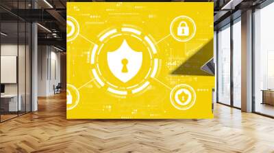 Cyber security theme with two people working together Wall mural