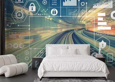 Cyber Security with abstract high speed technology POV motion blurred image Wall mural