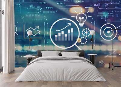 Data Analysis concept with blurred city abstract lights background Wall mural