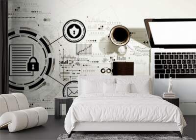 Data protection concept with a laptop computer on a desk Wall mural