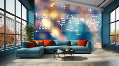 Data Security concept with blurred city lights at night Wall mural