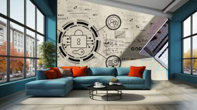 Data Security concept with person using a laptop computer Wall mural