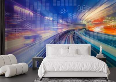 Digital graphs and hexagon grids with abstract high speed technology POV motion blur Wall mural