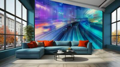 Digital graphs and hexagon grids with abstract high speed technology POV motion blur Wall mural