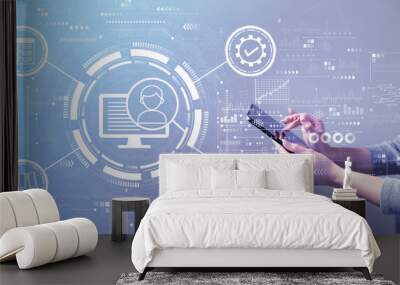 Document management system concept with business woman using a tablet computer Wall mural