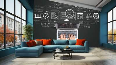 Document management system concept with person using a laptop computer Wall mural