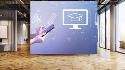 E-learning concept with business woman using a tablet computer Wall mural