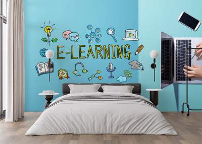 E-Learning theme with person working with a laptop Wall mural