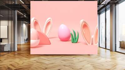 Easter holiday theme with decorations and rabbit ears - 3d render Wall mural