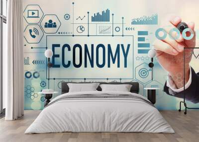 Economy with businessman on blurred abstract background Wall mural