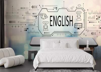 English concept with man holding a tablet computer Wall mural