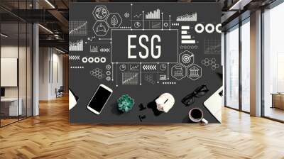 ESG theme with electronic gadgets and office supplies Wall mural