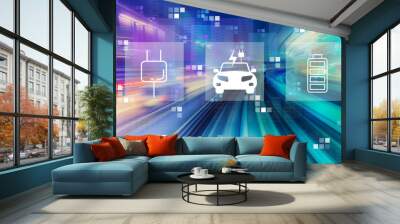 EV with abstract high speed technology POV motion blur Wall mural