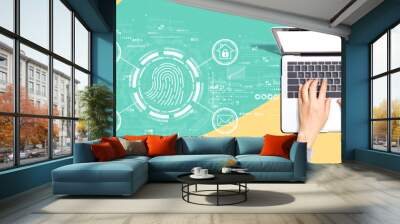 Fingerprint scanning theme with person using a laptop computer Wall mural