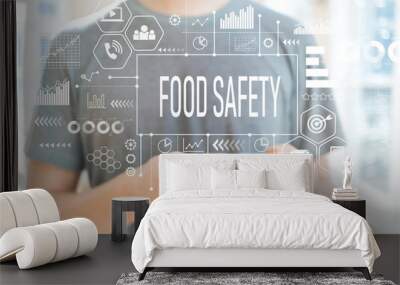 Food safety with young man using a smartphone Wall mural