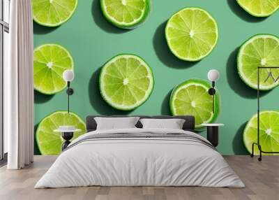 Fresh green limes overhead view - flat lay Wall mural