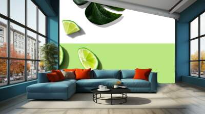 Fresh green limes overhead view - flat lay Wall mural