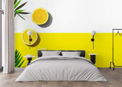 Fresh yellow lemons overhead view - flat lay Wall mural