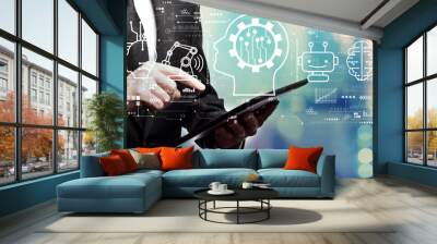 Future technology concept with businessman using his tablet computer Wall mural