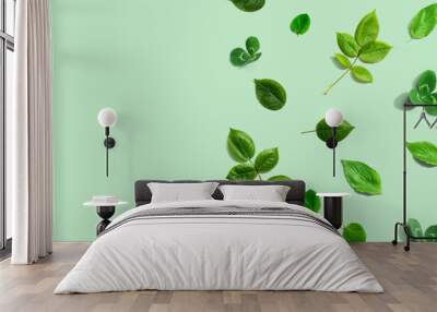 Green leaf border design background Wall mural