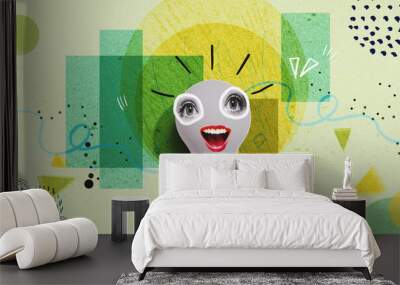 Idea light bulb with human eyes and mouth - Photo collage design Wall mural