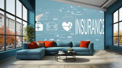 Insurance concept with person using laptop Wall mural