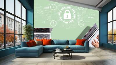 Internet network security concept with people working together with laptop computers Wall mural