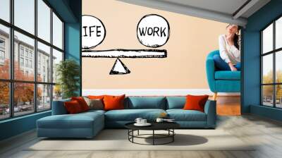 Life and work balance with woman in a thoughtful pose in a chair Wall mural