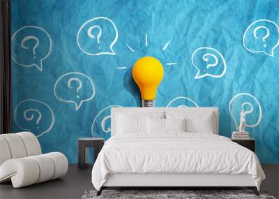 Light bulb and question mark - Flat lay Wall mural