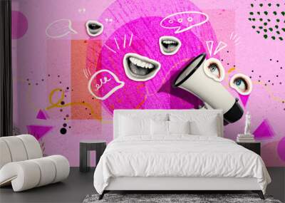 Loudspeaker with human eyes and mouth - Photo collage design Wall mural