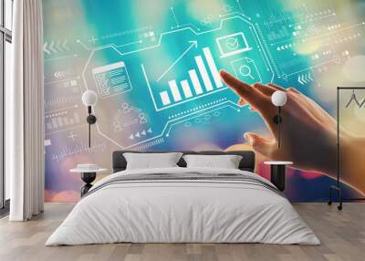 Marketing concept with hand pressing a button on a technology screen Wall mural