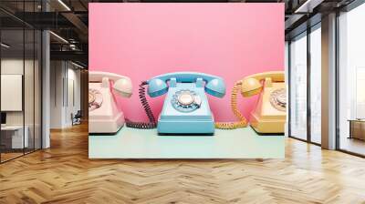 Old fashioned colorful rotary phones Wall mural