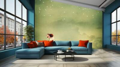 One echinacea flower under the moon Wall mural