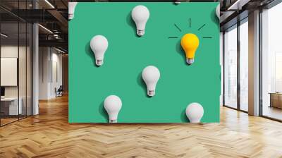 One out unique idea light bulb concept - Flat lay Wall mural