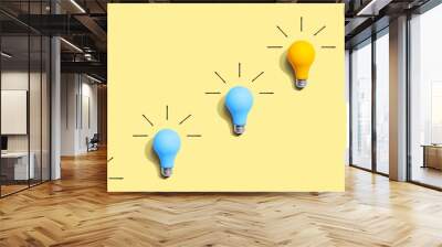 One out unique idea light bulb concept - Flat lay Wall mural