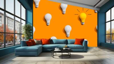 One out unique idea light bulb concept - Flat lay Wall mural